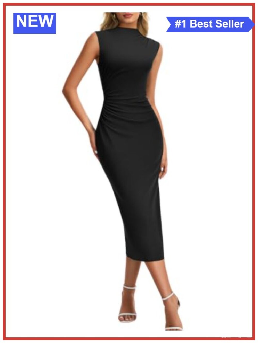 Ruched Bodycon Maxi Dress Mock Neck Sleeveless Formal Wedding Guest
